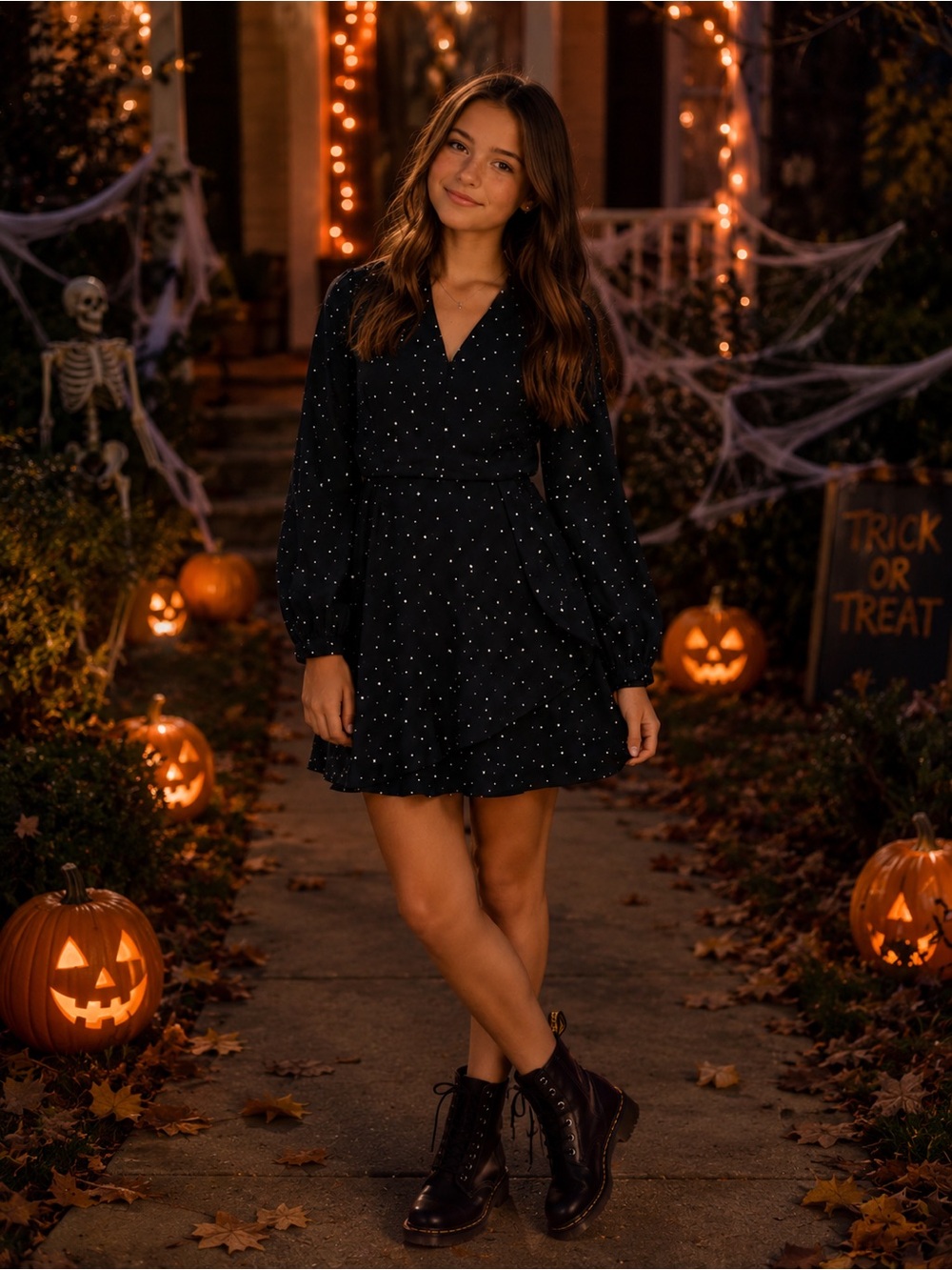 NWOT - Dynamite Black Star Print Long Sleeve Dress
